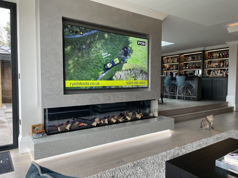 Large Bespoke Media Wall with Fire